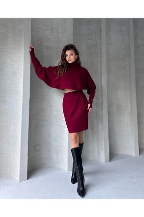 ست بالاتنه و پائین تنه زرشکی زنانه تریکو Genel Markalar - کد 878439379