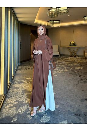 لباس حجاب قهوه ای زنانه اورسایز sevannaluxurydesign - کد 878499331