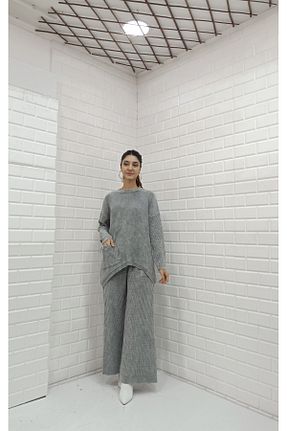 ست بالاتنه و پائین تنه طوسی زنانه تریکو Henna Elisa - کد 878530424