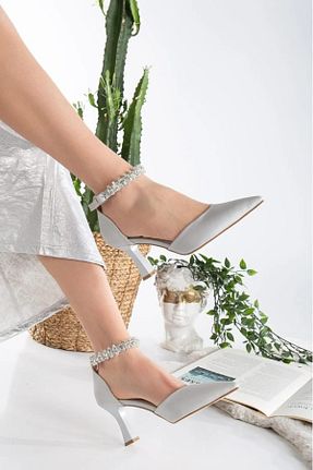 کفش پاشنه بلند کلاسیک طوسی زنانه ساتن BEB SHOES - کد 878554399