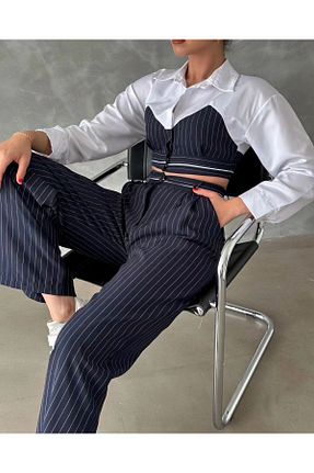 ست بالاتنه و پائین تنه سرمه ای زنانه بافتنی MODA - کد 878566692