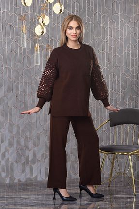 ست بالاتنه و پائین تنه حجاب قهوه ای زنانه اسلیم Canan Triko - کد 878602227