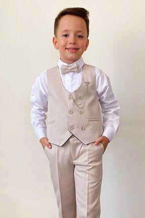 کت و شلوار بژ بچه گانه یقه نوک تیز Zaziko Kids - کد 878654536