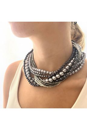 گردنبند جواهر طوسی زنانه مروارید İPAR AKSESUAR - کد 787903008