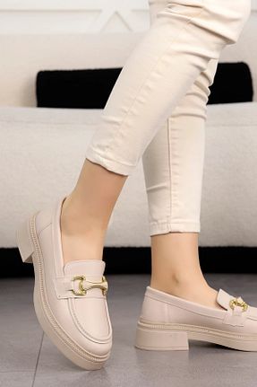 کفش لوفر بژ زنانه چرم مصنوعی kajal ayakkabı - کد 878698935