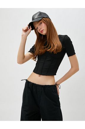 تیشرت مشکی زنانه یقه دوچرخه Koton - کد 659979411