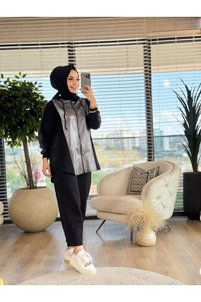 ست بالاتنه و پائین تنه مشکی زنانه بافتنی Genel Markalar - کد 878712792