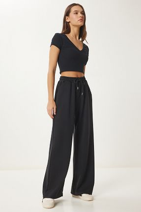 شلوار کرمگن مشکی زنانه ساق پهن Lovelyİstanbul - کد 878763606
