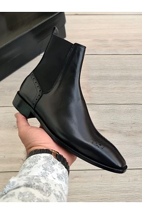 بوت / نیم بوت مشکی مردانه چرم خالص Özel Yapım - کد 878800004
