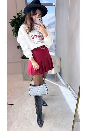 دامن زرشکی زنانه بافتنی butiktulayyalcintas - کد 878824011