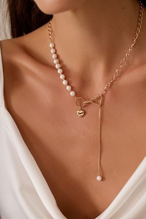 گردنبند جواهر متالیک زنانه برنجی Nyla Design - کد 878515022