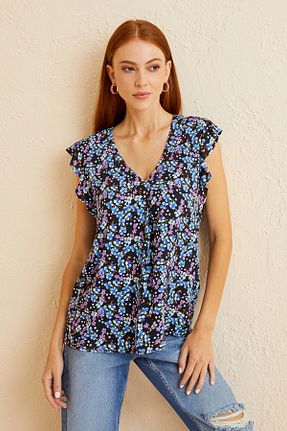 بلوز آبی زنانه گلدار Naramaxx - کد 878963355