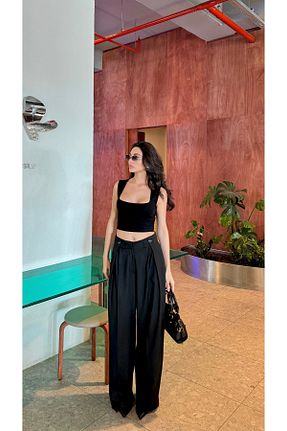 شلوار مشکی زنانه الاستان - ویسکون - پلی استر Serica Moda - کد 878984282
