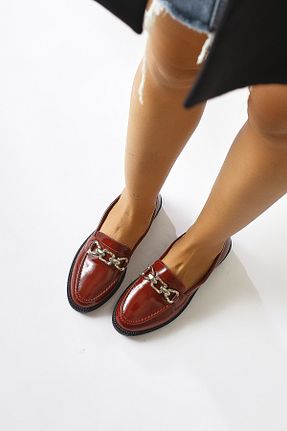کفش کژوال زرشکی زنانه چرم لاکی Limoya - کد 866694531