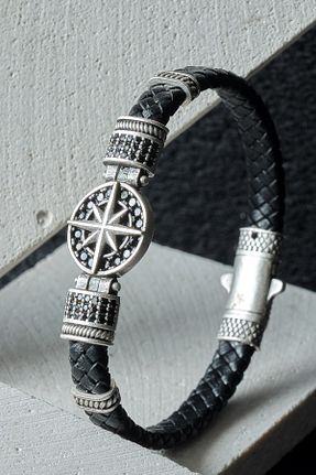 دستبند جواهر مشکی زنانه چرم خالص Ssilhoutte Doğaltaş - کد 878999988