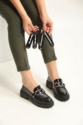 کفش لوفر مشکی زنانه چرم لاکی CICIKIZ - کد 879021461