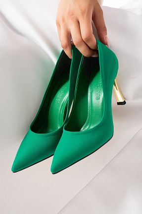 کفش استایلیتو سبز پاشنه ضخیم Güllü Shoes - کد 743095019