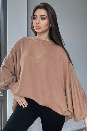 پلیور قهوه ای زنانه ساده GÜLSELİ - کد 224688693