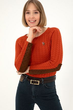 پلیور نارنجی زنانه ساده U.S. Polo Assn. - کد 879195870