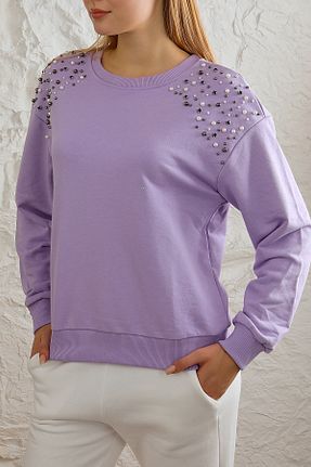 سوئیشرت بنفش زنانه نقش دار / کار شده Avones - کد 774058677