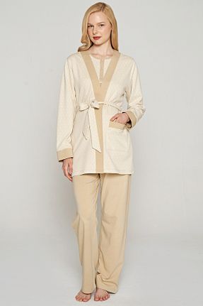 ست لباس راحتی بارداری بژ زنانه پلی استر Feyza - کد 879229118
