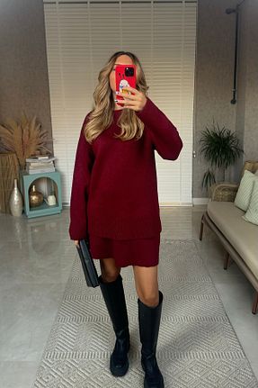 ست بالاتنه و پائین تنه زرشکی زنانه تریکو Mucios - کد 879278246