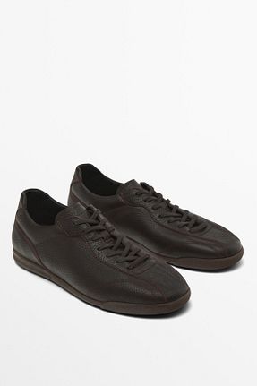 کفش اسنیکر قهوه ای مردانه چرم اصل Massimo Dutti - کد 879300803