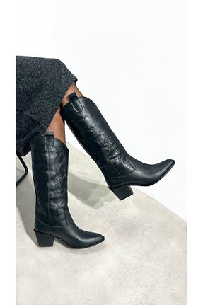 چکمه مشکی زنانه چرم خالص SİBA SHOES - کد 879281894