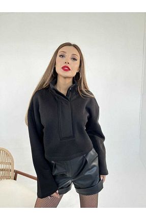 سوئیشرت مشکی زنانه ساده Gözen Butik - کد 879325998