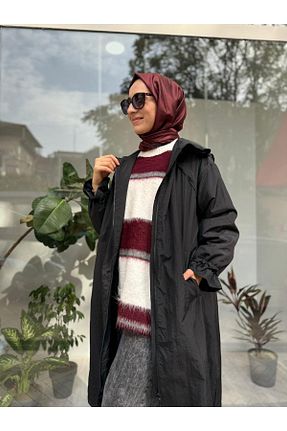 بارانی و بادگیر حجاب مشکی زنانه رگولار QOOQ STORE - کد 879332500