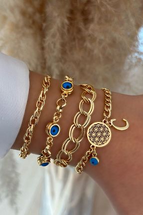 دستبند جواهر طلائی زنانه برنجی Trendy Butik - کد 873416206