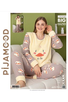 ست لباس راحتی سایز بزرگ زرد زنانه طرح دار PİJAMOOD - کد 879428070