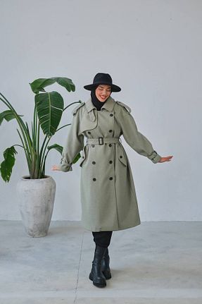 پالتو پشمی خاکی زنانه اورسایز FMN Collection - کد 879455269
