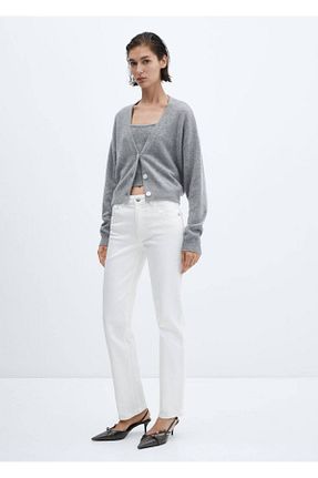 شلوار جین سفید زنانه رگولار MANGO - کد 737885298