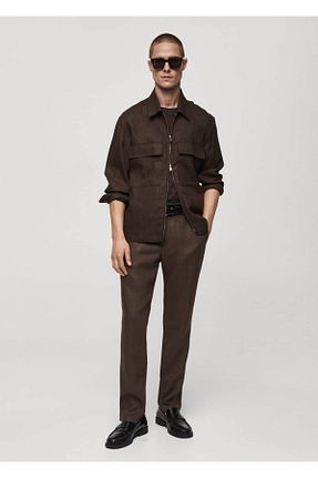 شلوار قهوه ای مردانه کتان MANGO Man - کد 820255085