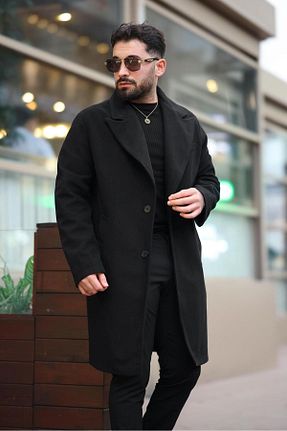 پالتو پشمی مشکی مردانه اورسایز MODAEMAS - کد 879768135