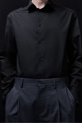 پیراهن مشکی مردانه یقه پیراهنی H&M - کد 877378847