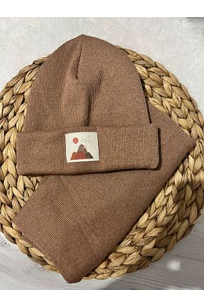 ست شال گردن و کلاه پشمی و دستکش قهوه ای بچه گانه پنبه ای AFRALYAHOME - کد 860408027