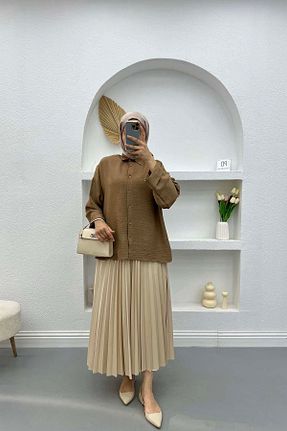 پیراهن قهوه ای زنانه رگولار Pardesü Dünyası - کد 827676635