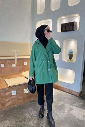 پالتو پشمی سبز زنانه رگولار Pardesü Dünyası - کد 879915807