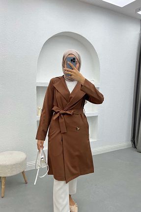 ترنچکت حجاب قهوه ای زنانه بدون آستر Pardesü Dünyası - کد 880000182