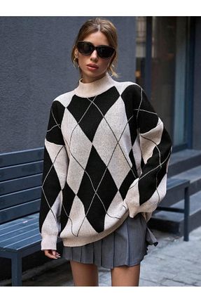 پلیور رنگی زنانه اورسایز Dier Moda - کد 880003549