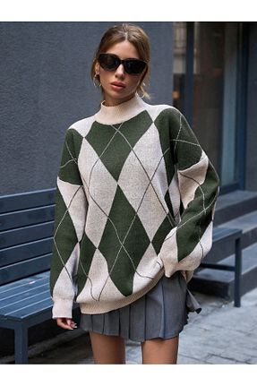 پلیور رنگی زنانه اورسایز Dier Moda - کد 880003667