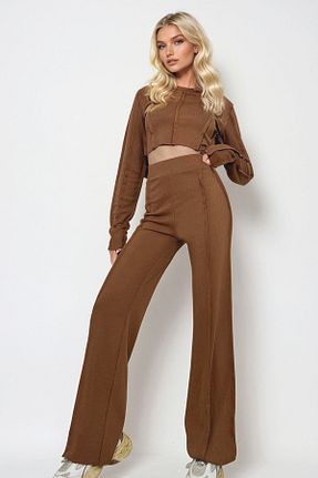 ست بالاتنه و پائین تنه قهوه ای زنانه بافتنی Trend Alaçatı Stili - کد 878242741