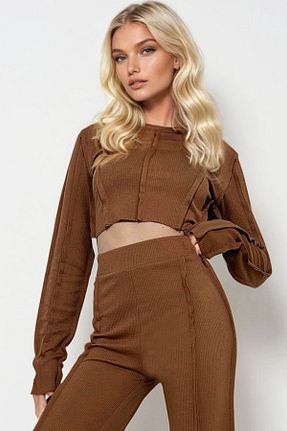 ست بالاتنه و پائین تنه قهوه ای زنانه بافتنی Trend Alaçatı Stili - کد 878242741