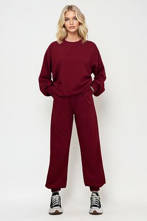 ست گرمکن زرشکی زنانه پنبه ای Trend Alaçatı Stili - کد 878231544