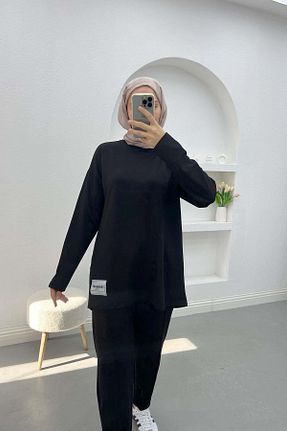 ست بالاتنه و پائین تنه مشکی زنانه بافتنی Pardesü Dünyası - کد 877888215