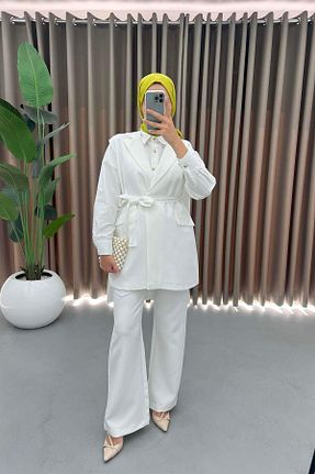ست بالاتنه و پائین تنه سفید زنانه بافتنی Pardesü Dünyası - کد 856361947