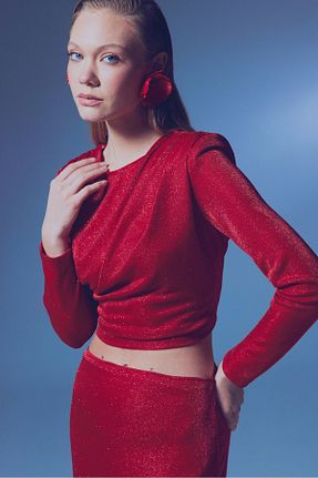 بلوز قرمز زنانه ساده Sateen - کد 877922935