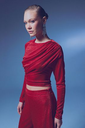 بلوز قرمز زنانه ساده Sateen - کد 877923363